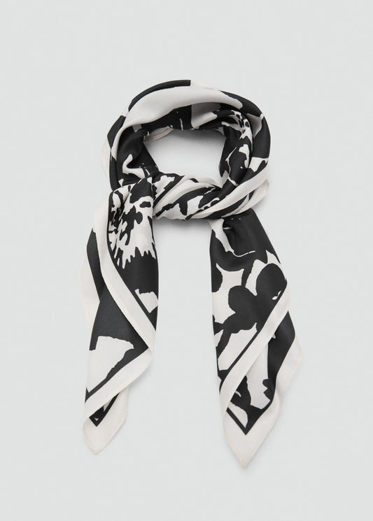 Floral Print Satin Scarf Black