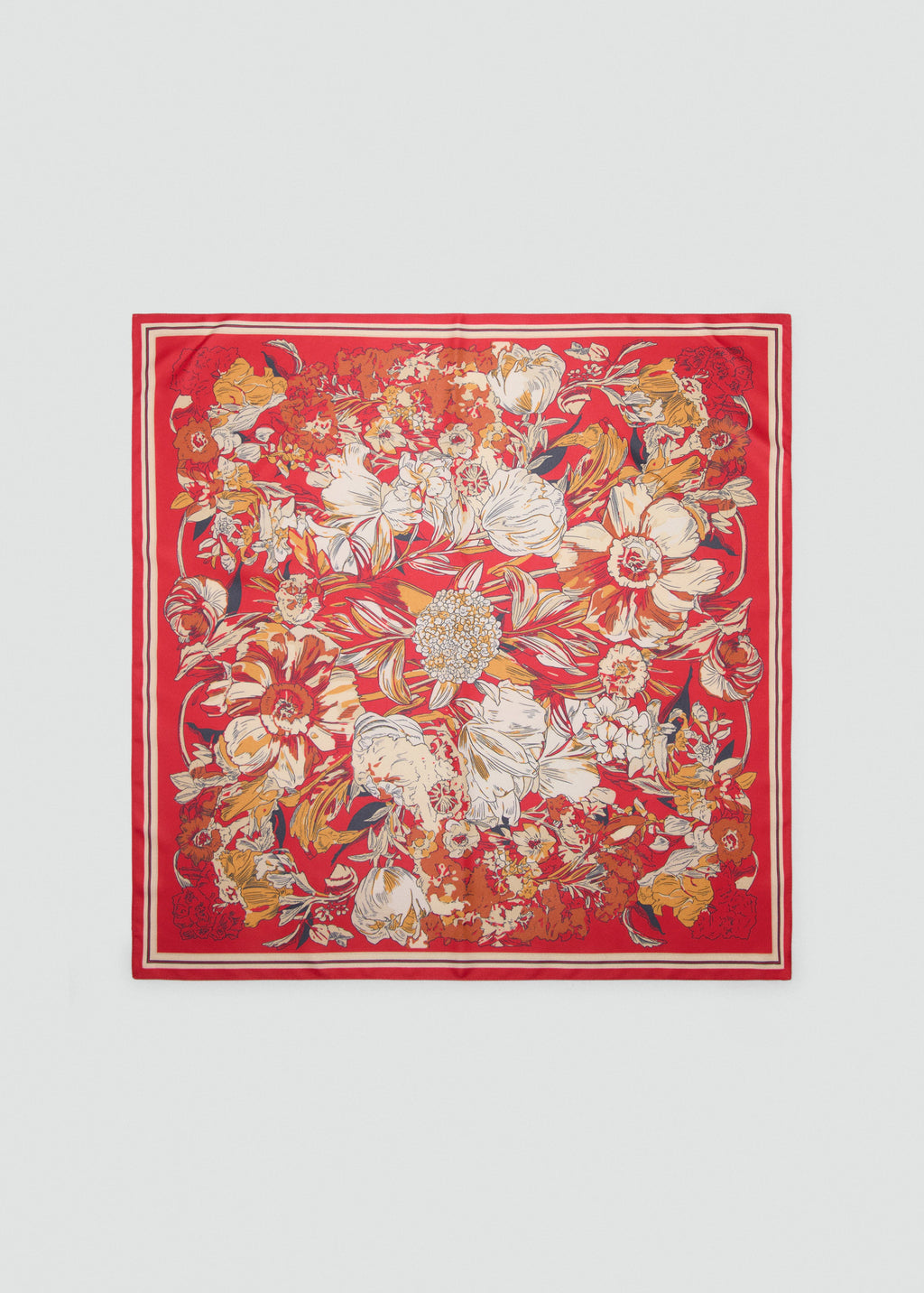 Floral Satin Scarf Red