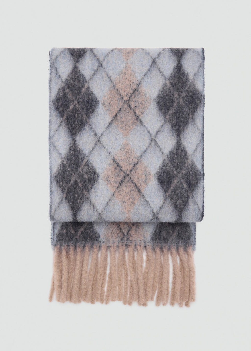 Diamond Pattern Scarf With Fringes Blue