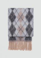 Diamond Pattern Scarf With Fringes Blue