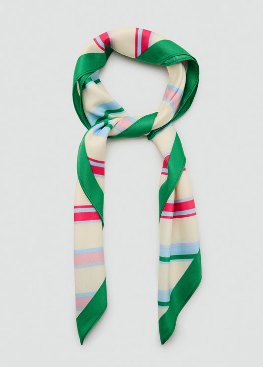 Combined Striped Printed Scarf Green