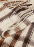 Check Scarf With Fringed Ends Ecru