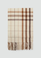 Check Scarf With Fringed Ends Ecru