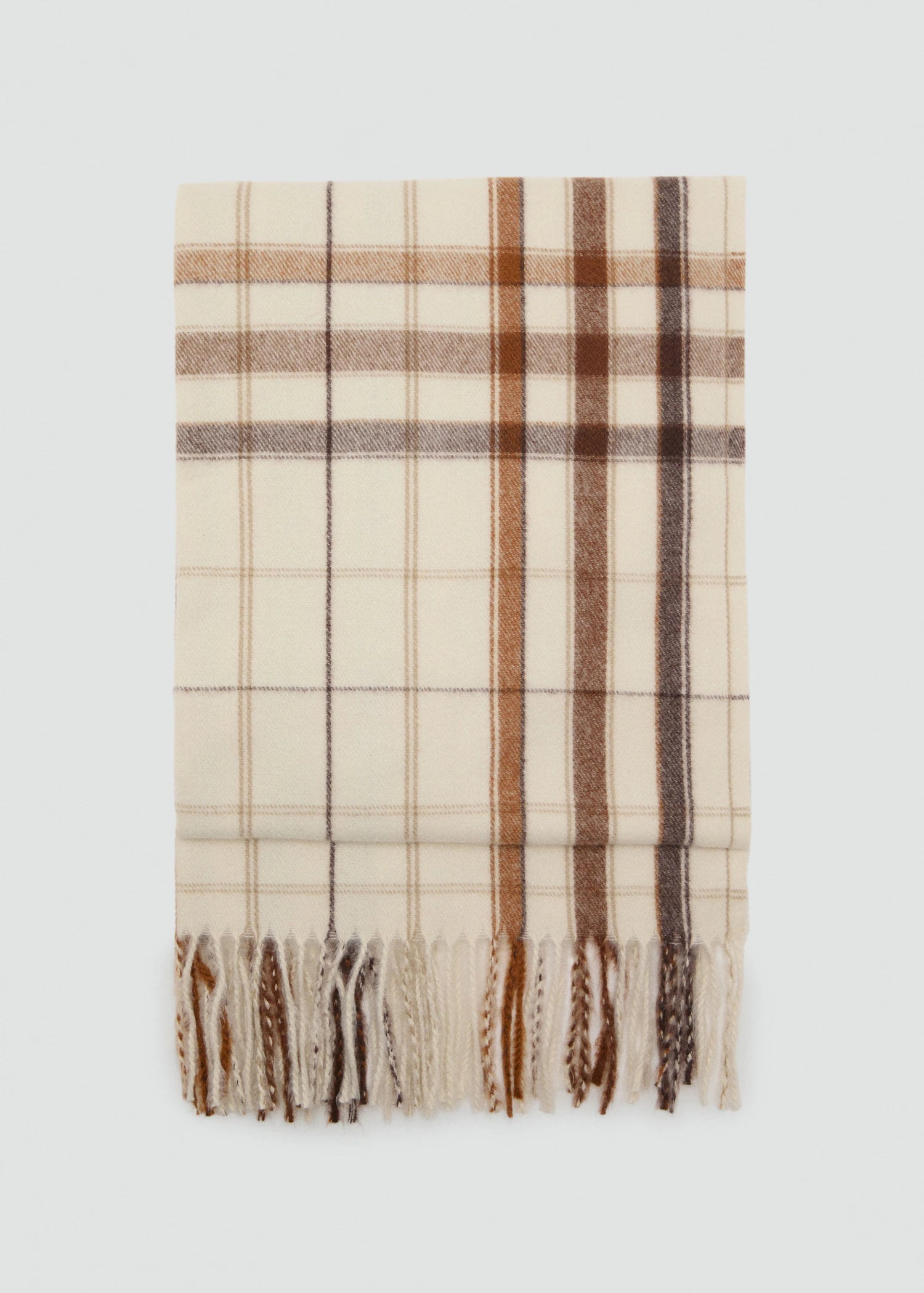 Check Scarf With Fringed Ends Ecru
