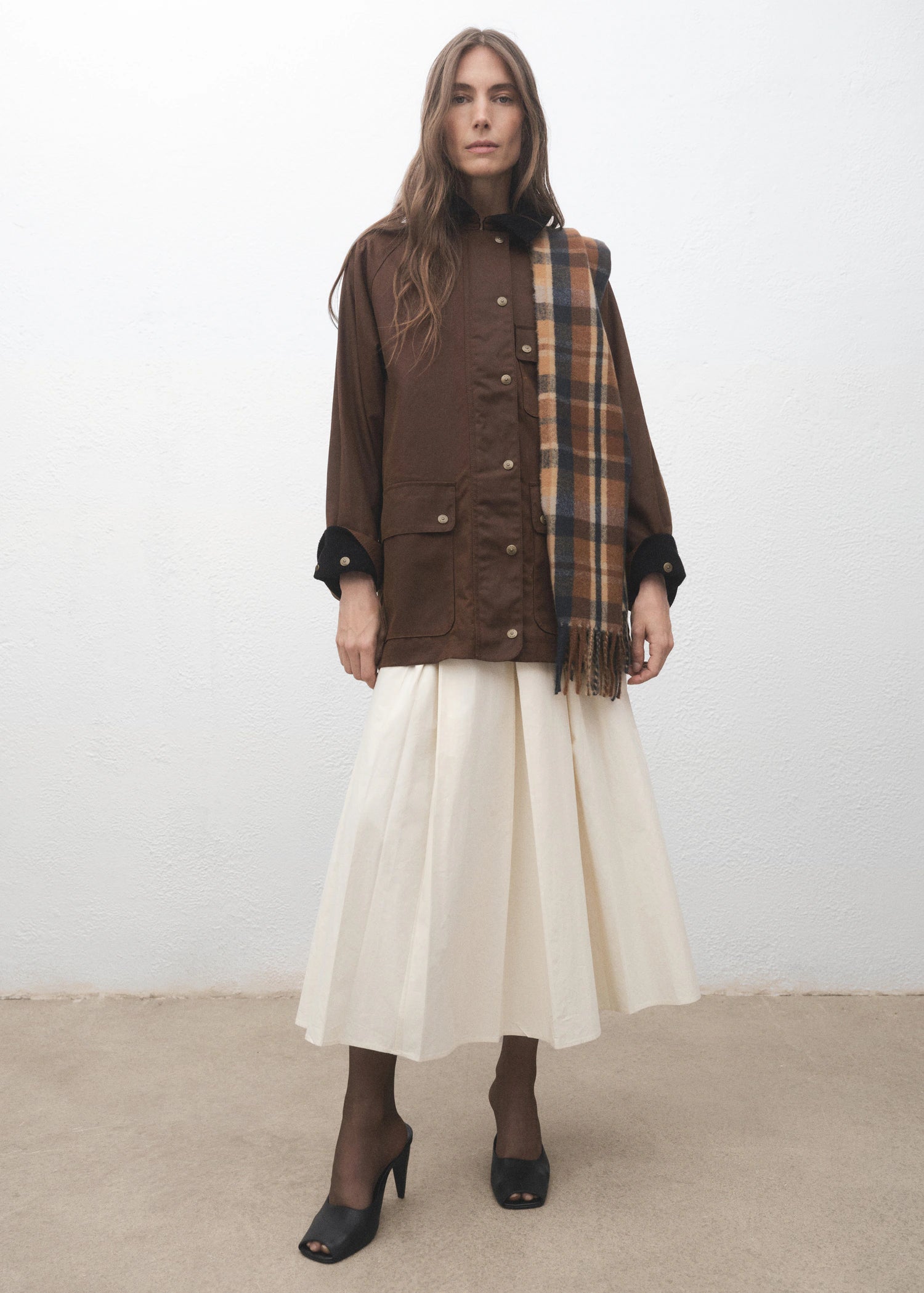 Check Scarf With Fringed Ends Brown