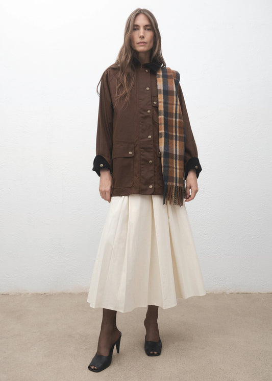 Check Scarf With Fringed Ends Brown