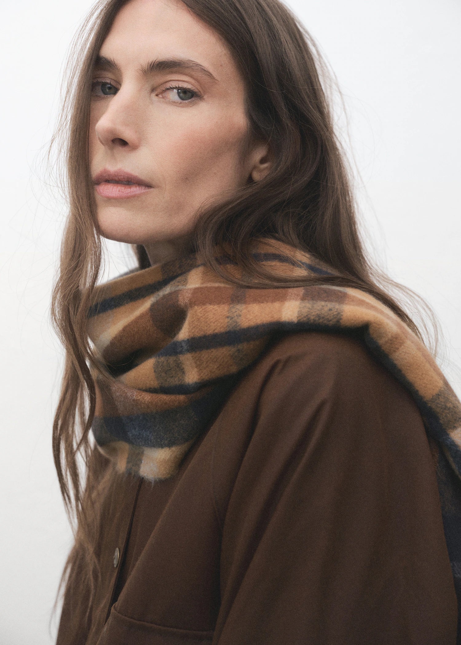 Check Scarf With Fringed Ends Brown