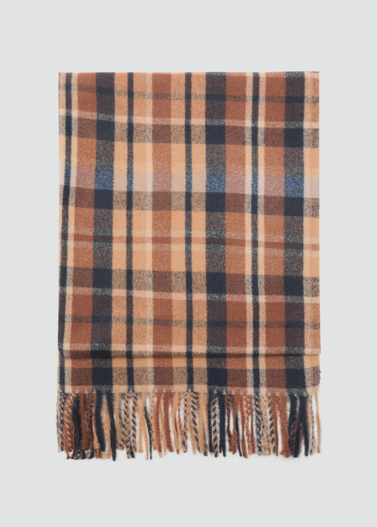 Check Scarf With Fringed Ends Brown