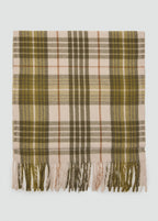 Check Scarf With Fringed Ends Khaki