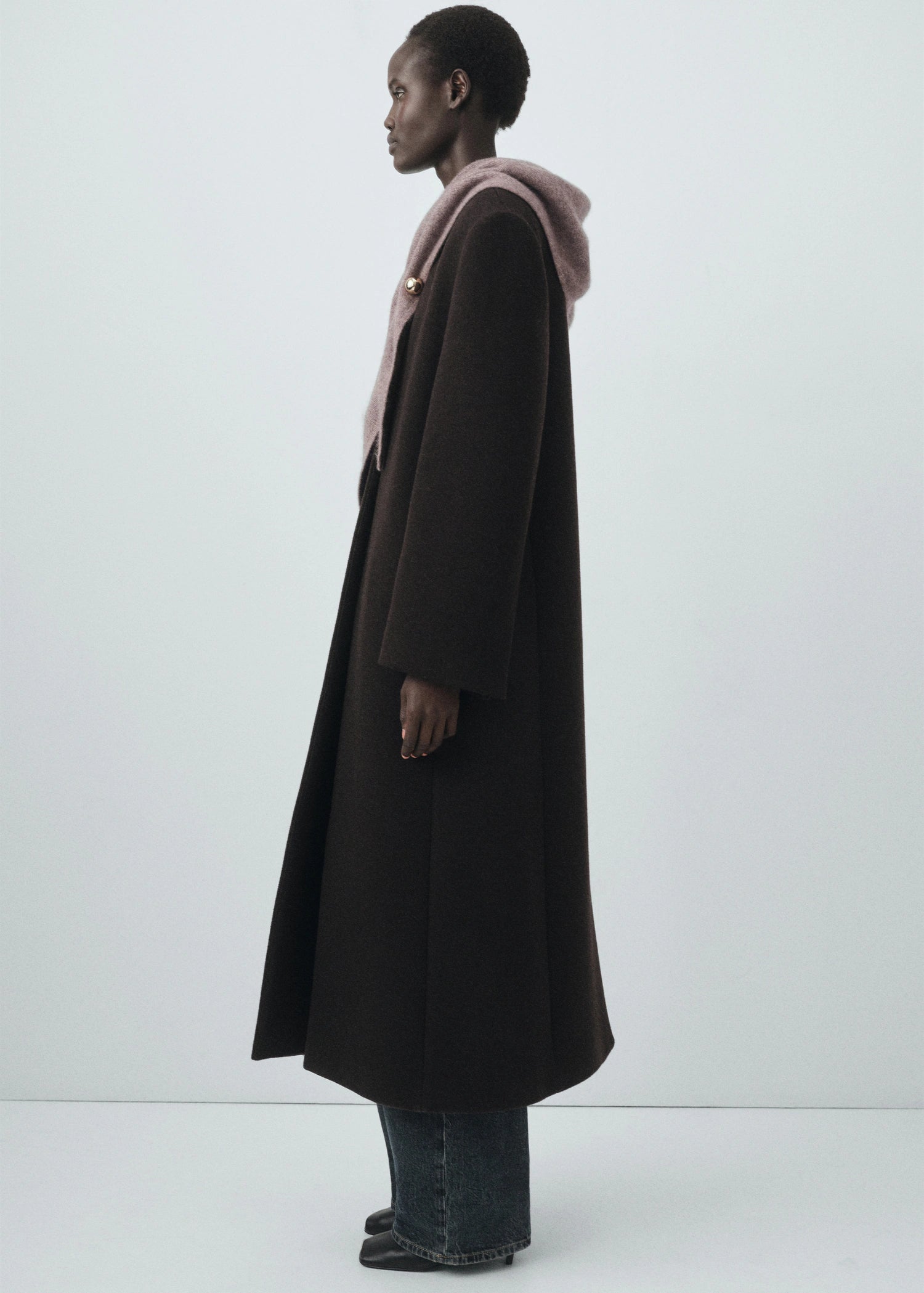 Cashmere Blend Knitted Shawl Medium Brown