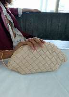 Braided Leather Clutch Bag Off White