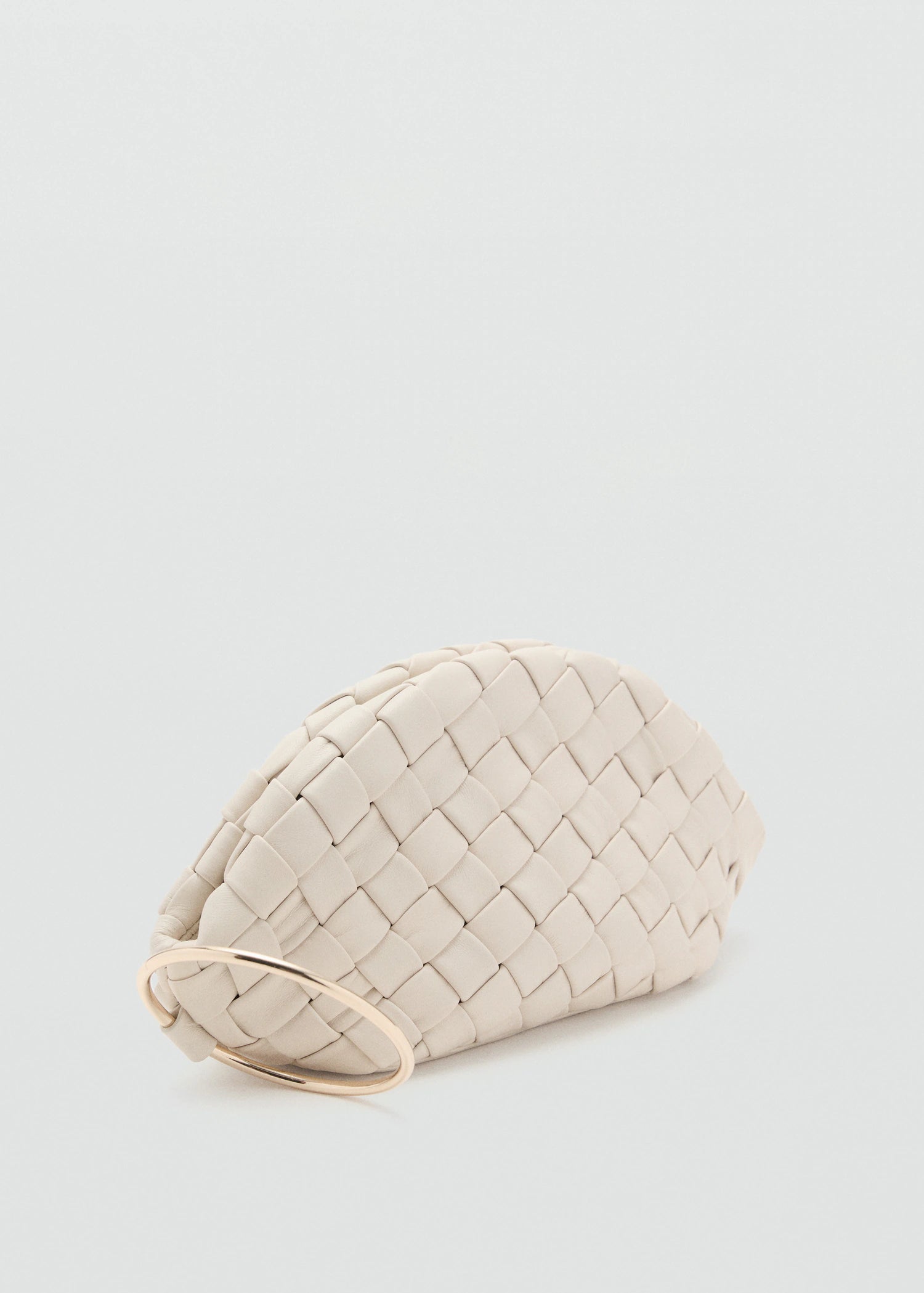 Braided Leather Clutch Bag Off White
