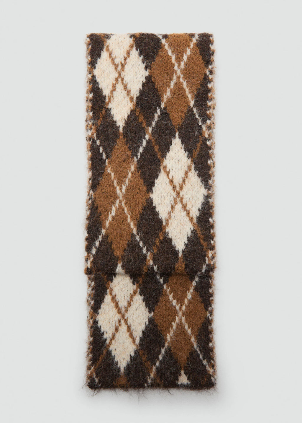 Argyle Patterned Knit Scarf Brown