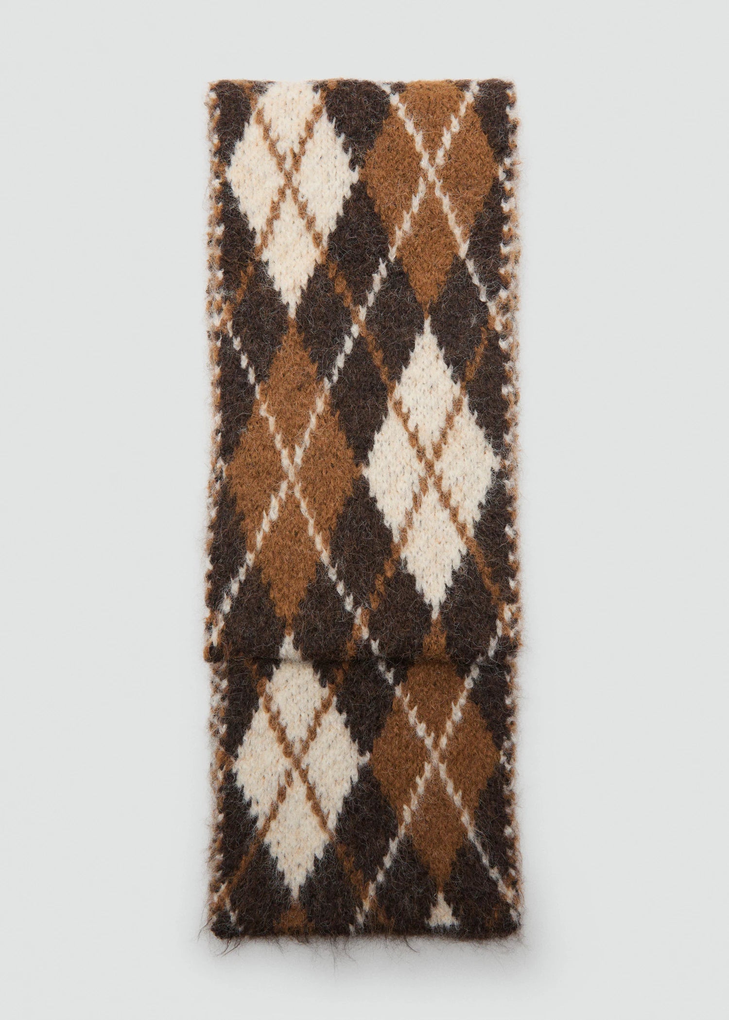 Argyle Patterned Knit Scarf Brown