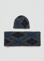 Argyle Patterned Knit Scarf Blue