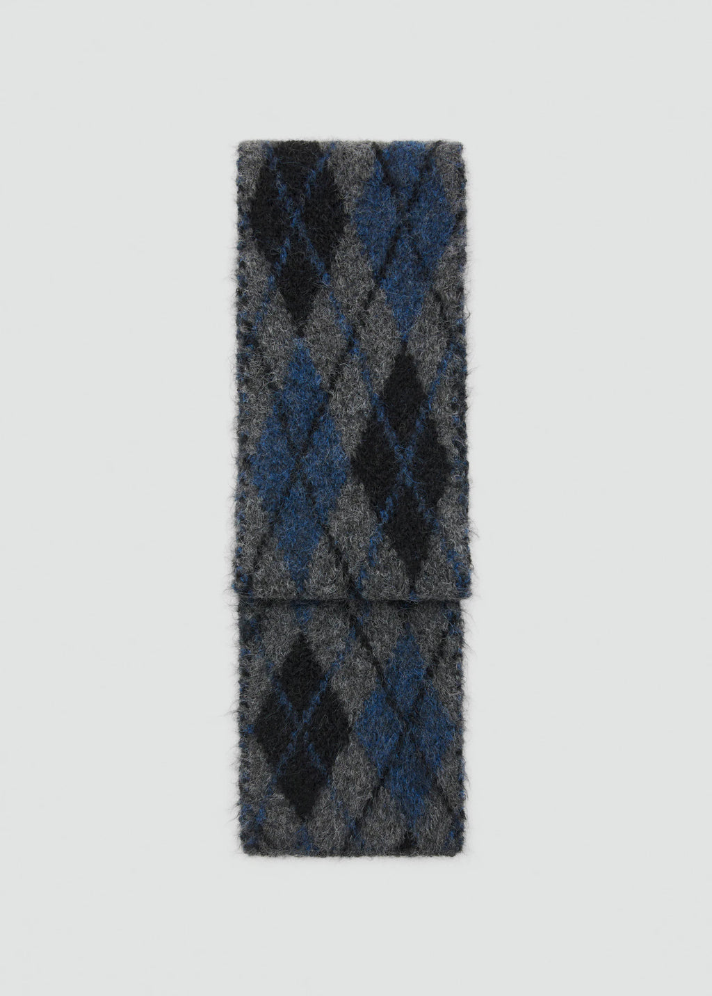 Argyle Patterned Knit Scarf Blue