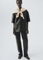 100% Wool Geometric Print Foulard Brown