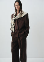 100% Wool Geometric Print Foulard Ecru