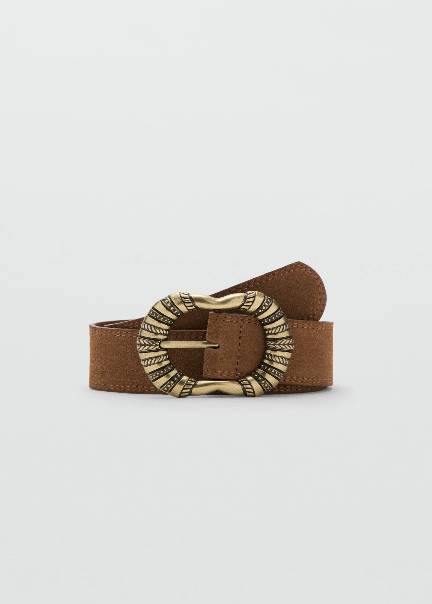 Suede Leather Belt With Engraved Buckle
