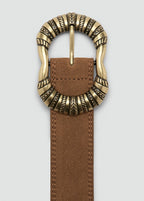 Suede Leather Belt With Engraved Buckle