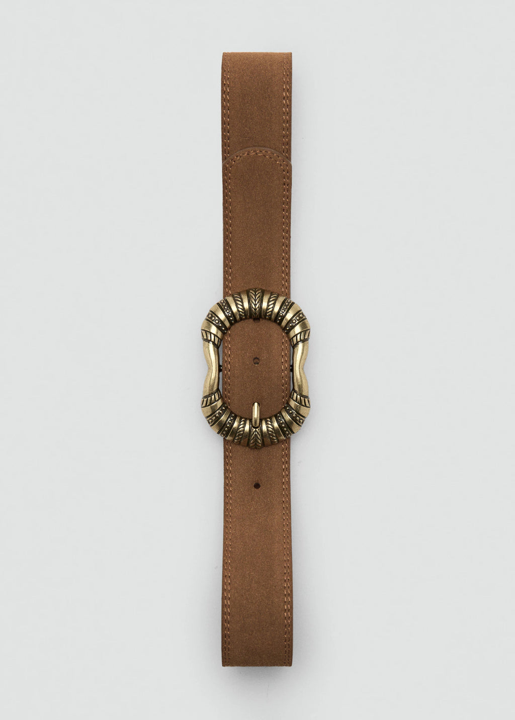 Suede Leather Belt With Engraved Buckle