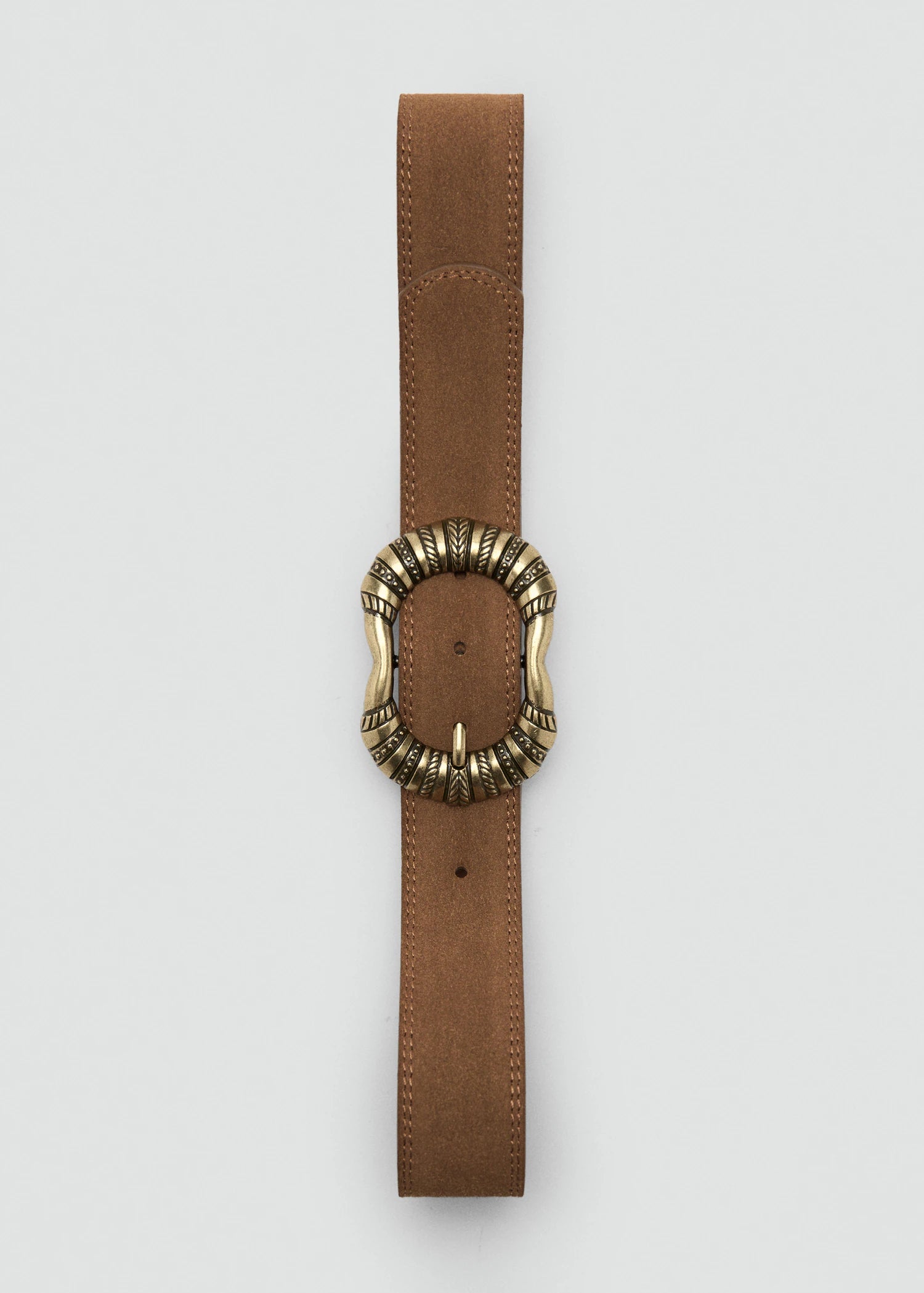 Suede Leather Belt With Engraved Buckle