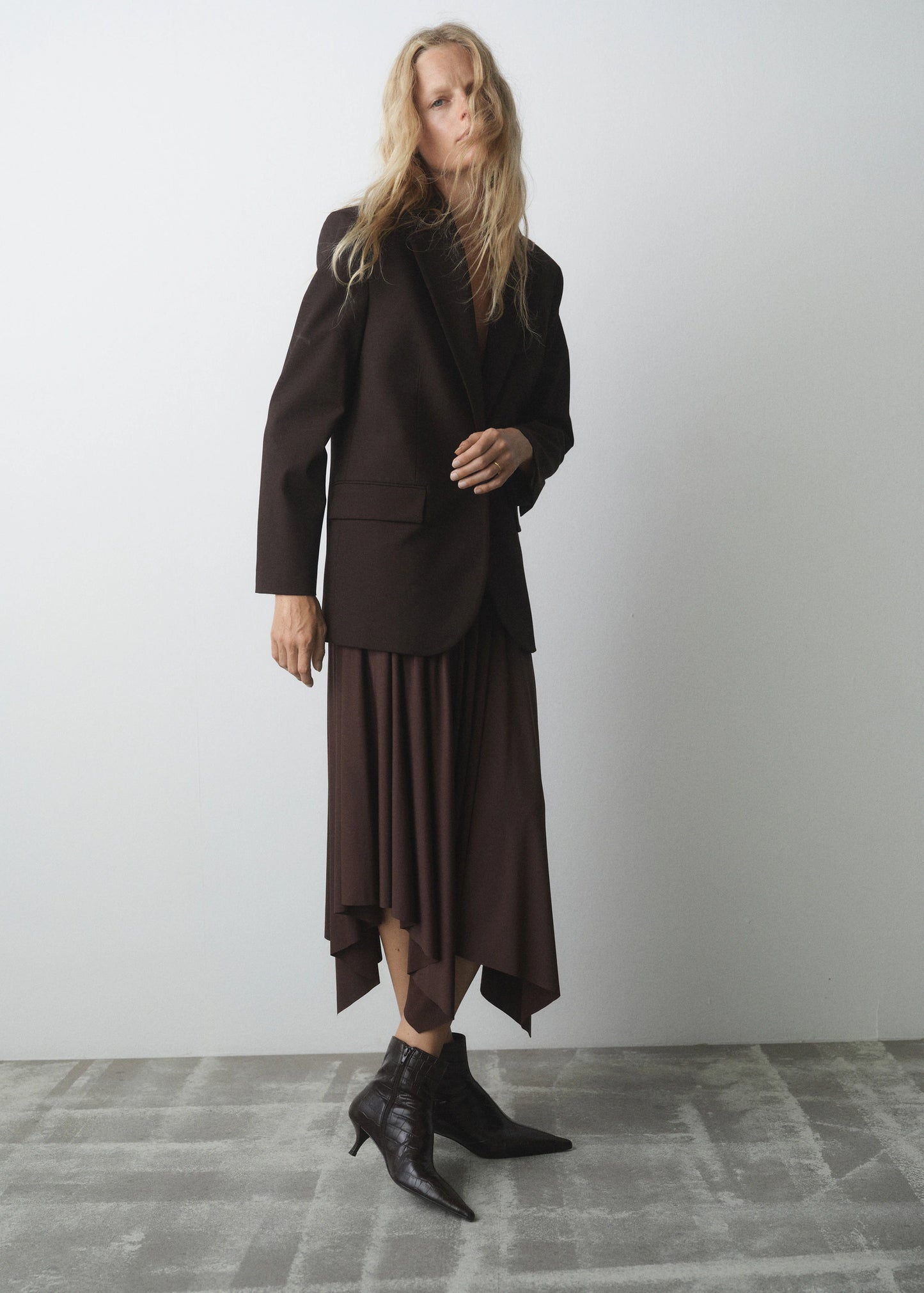 Croc Effect Pointed Toe Ankle Boots