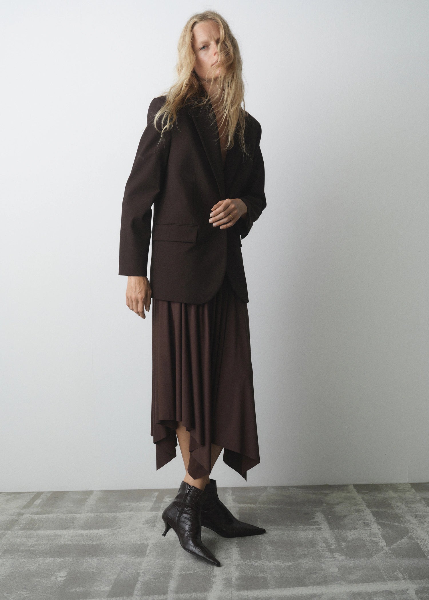 Croc Effect Pointed Toe Ankle Boots