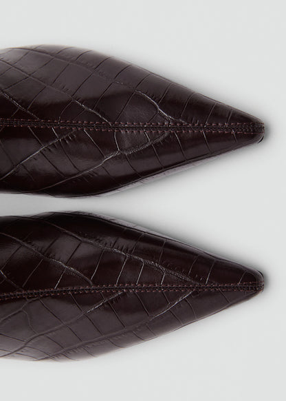 Croc Effect Pointed Toe Ankle Boots