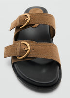 Flat Leather Sandals With Buckles
