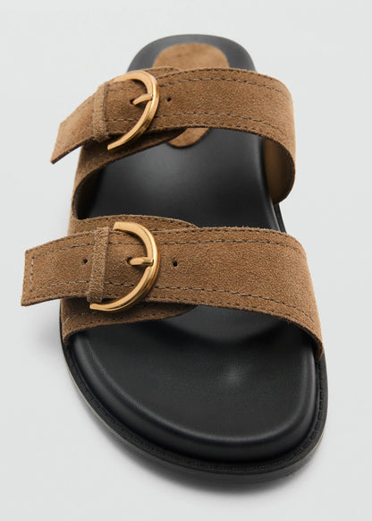 Flat Leather Sandals With Buckles