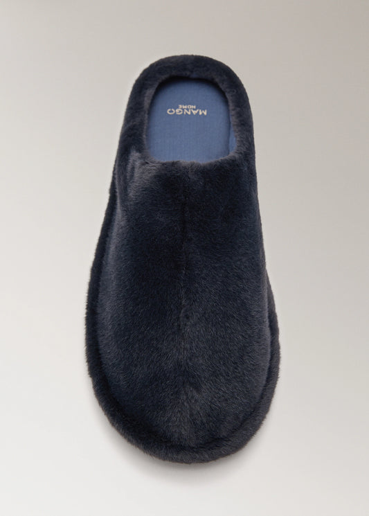 Fur Mule Slippers With Stitching Detail