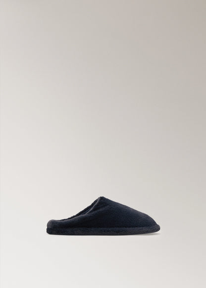 Fur Mule Slippers With Stitching Detail