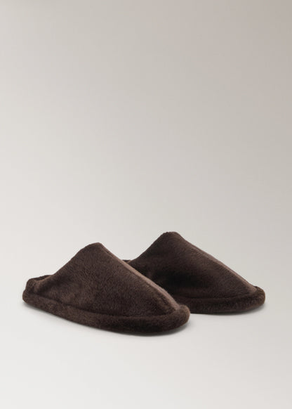 Fur Mule Slippers With Stitching Detail