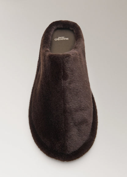 Fur Mule Slippers With Stitching Detail