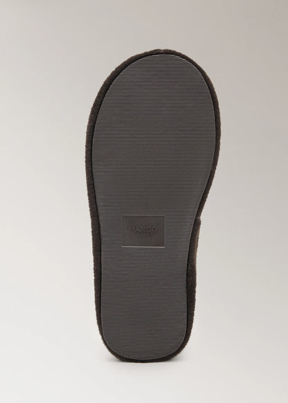 Fur Mule Slippers With Stitching Detail
