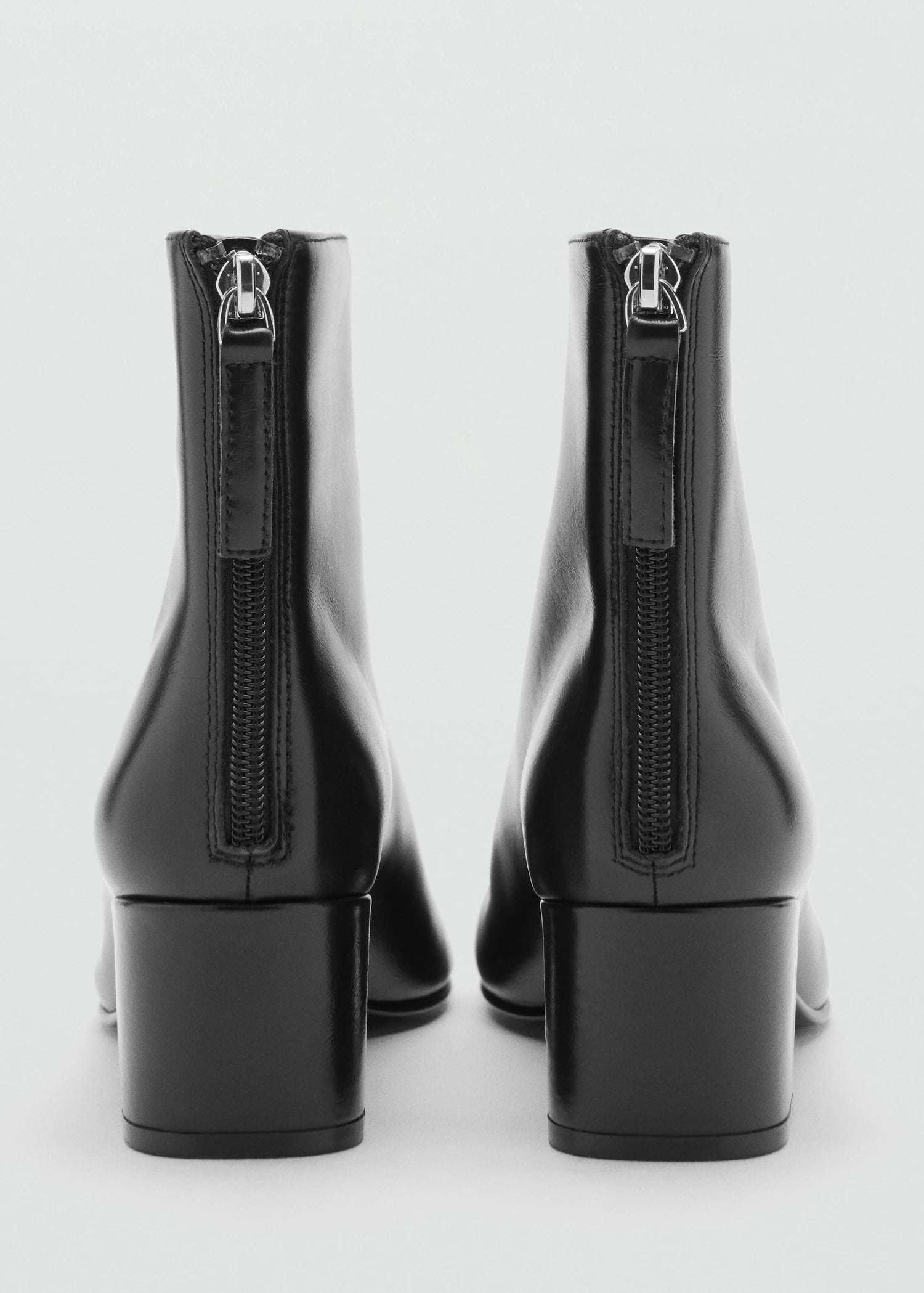 Leather Ankle Boots With Block Heel