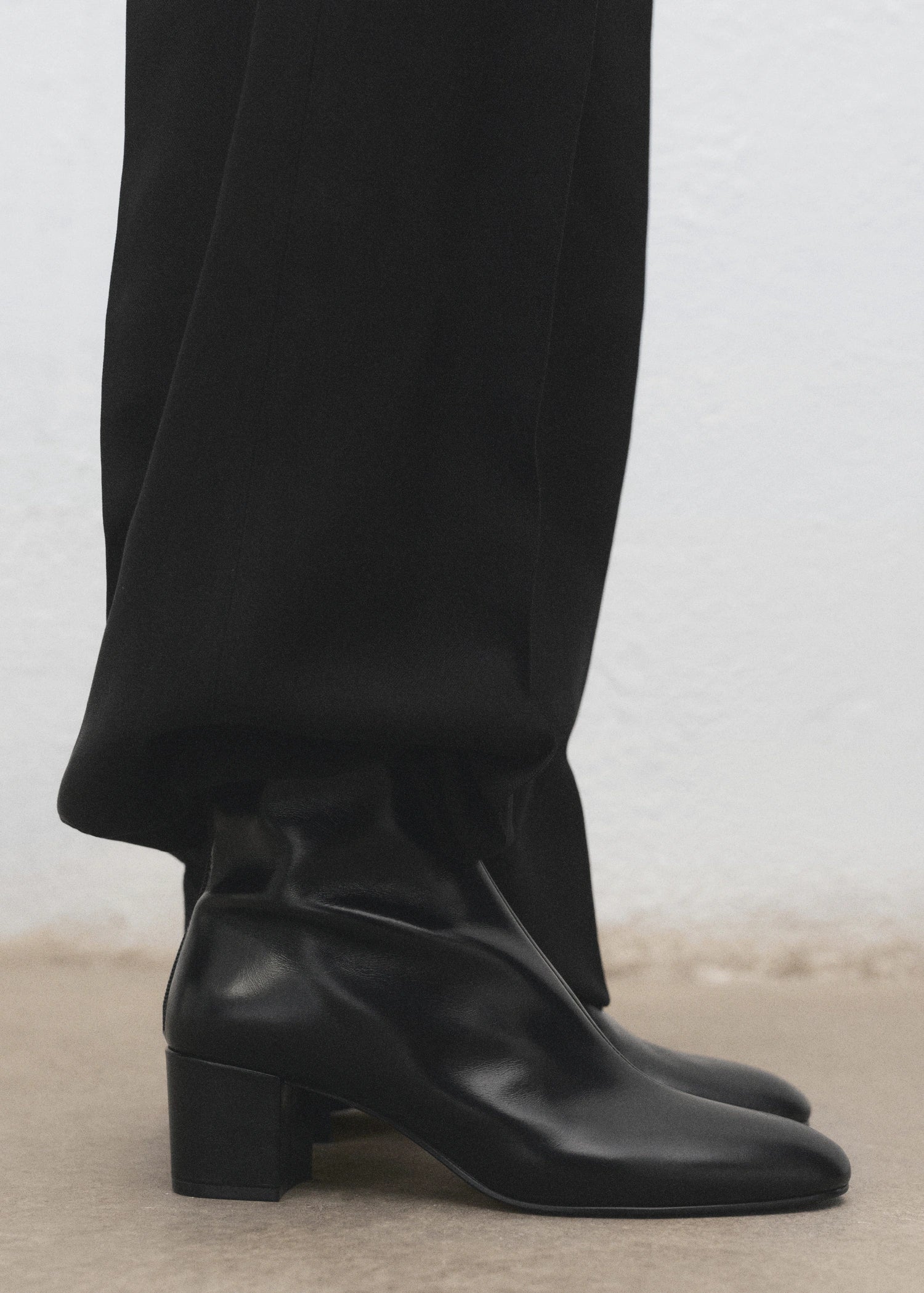Leather Ankle Boots With Block Heel