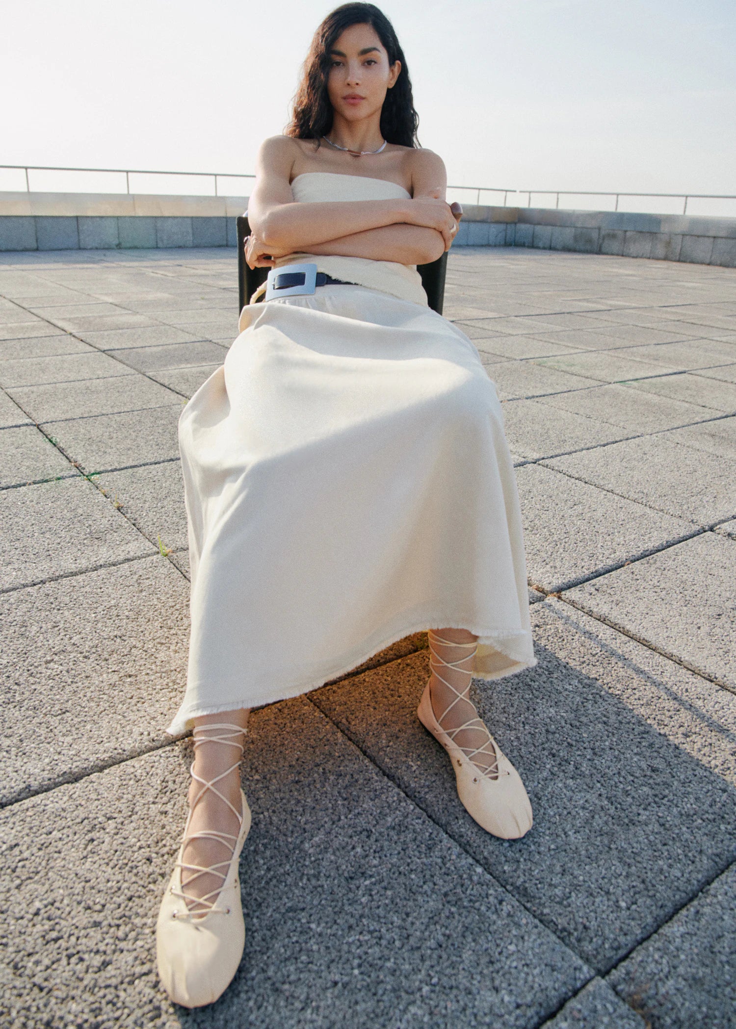 Leather Ballet Flats With Crossed Straps