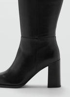 Leather Block Heel Boots