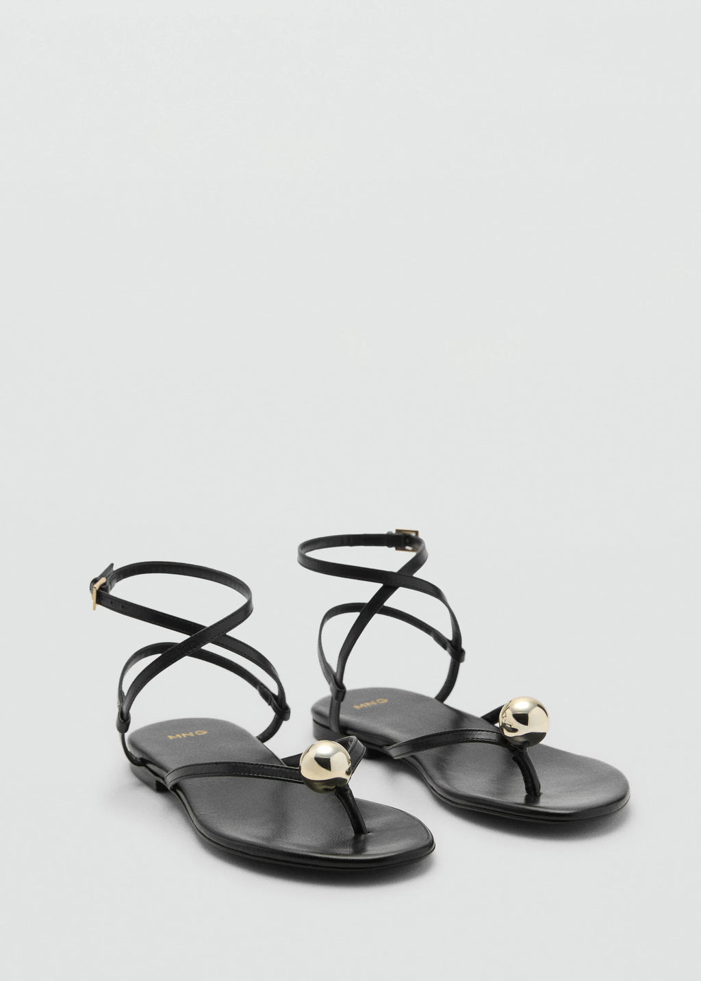 Leather Strap Sandals With Metallic Detail