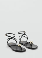Leather Strap Sandals With Metallic Detail