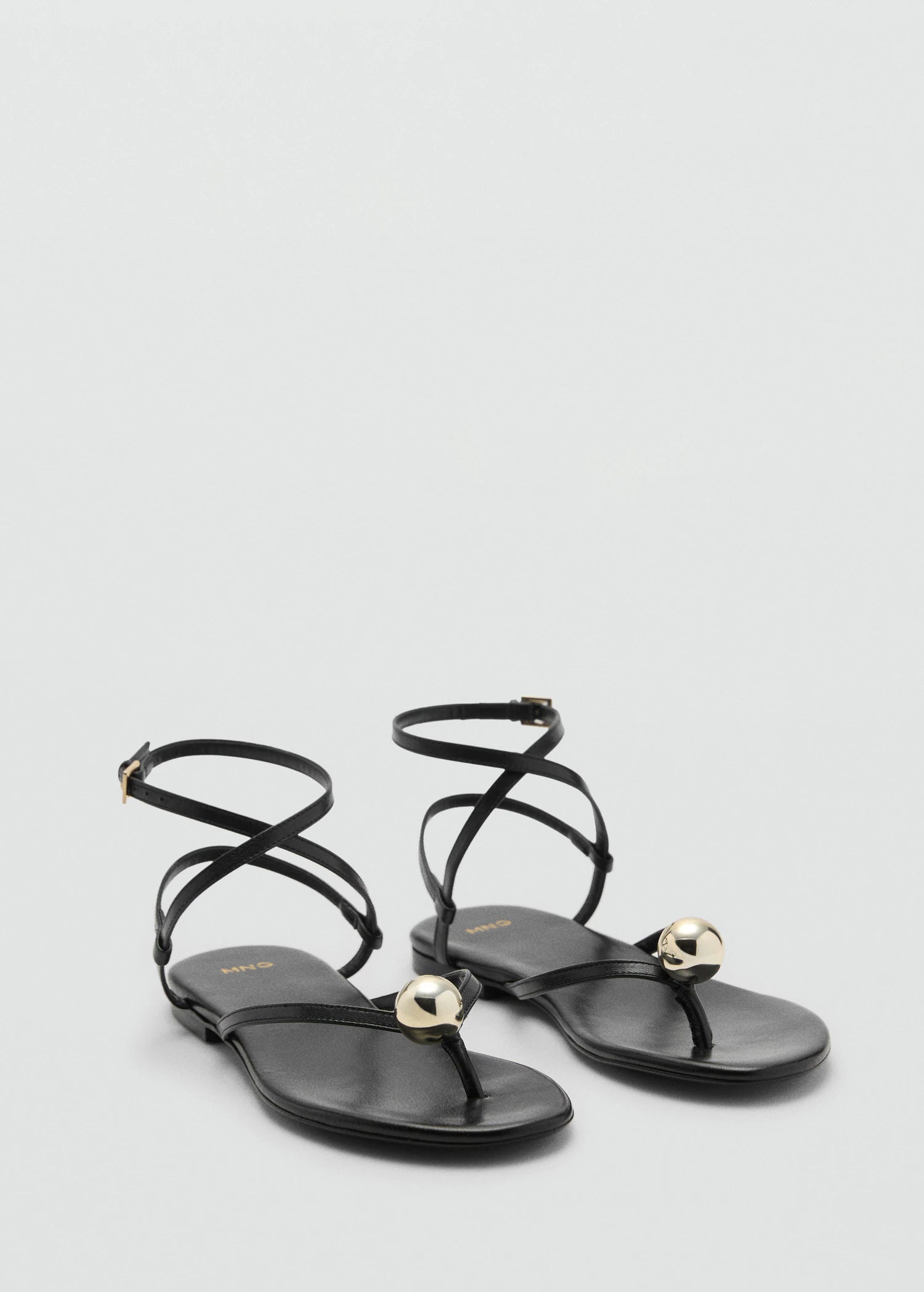 Leather Strap Sandals With Metallic Detail
