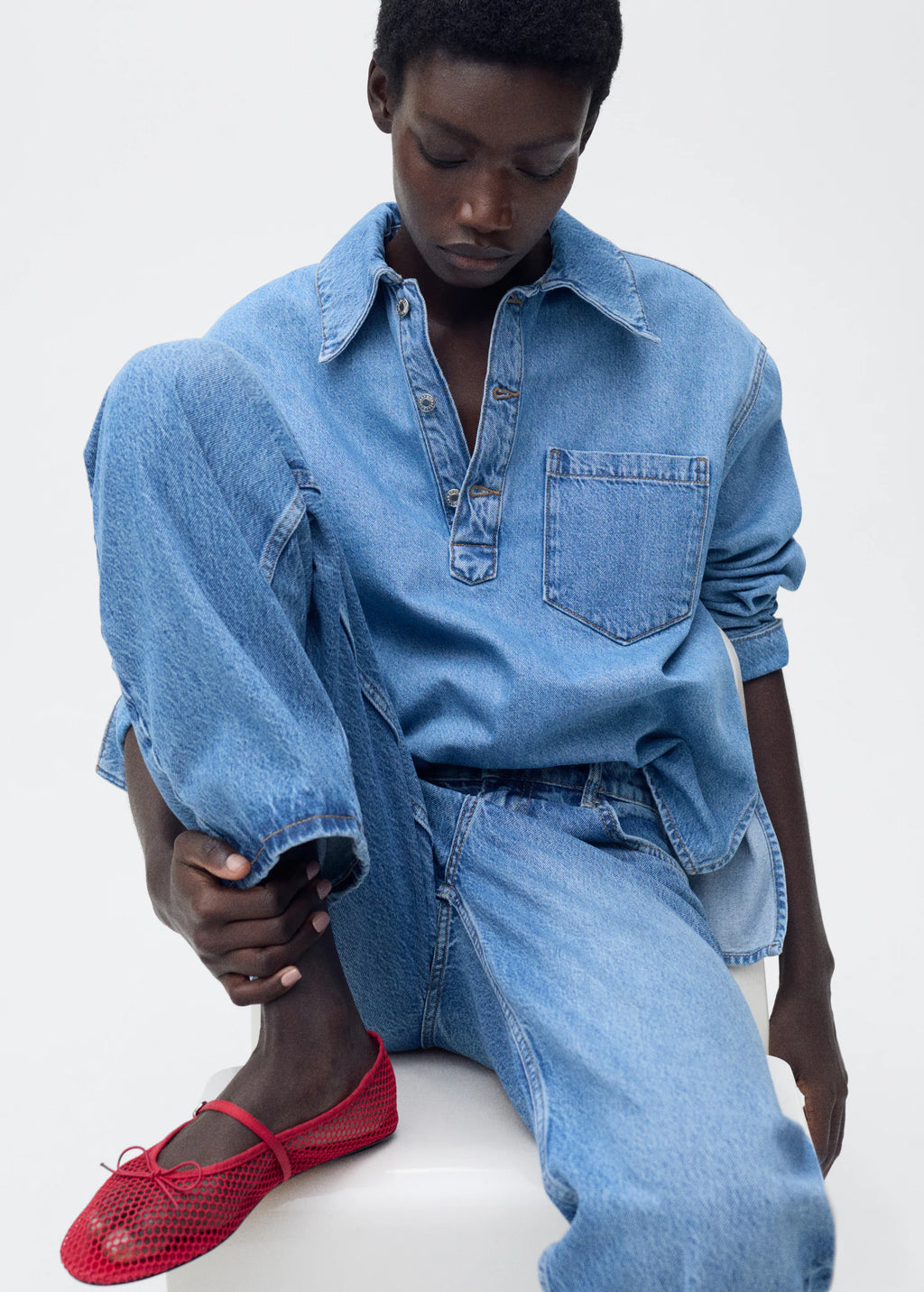 Mesh Ballerina Flats With Buckle Strap