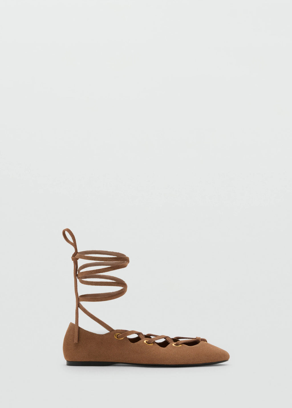 Suede Ballet Flats With Crossed Straps