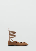 Suede Ballet Flats With Crossed Straps