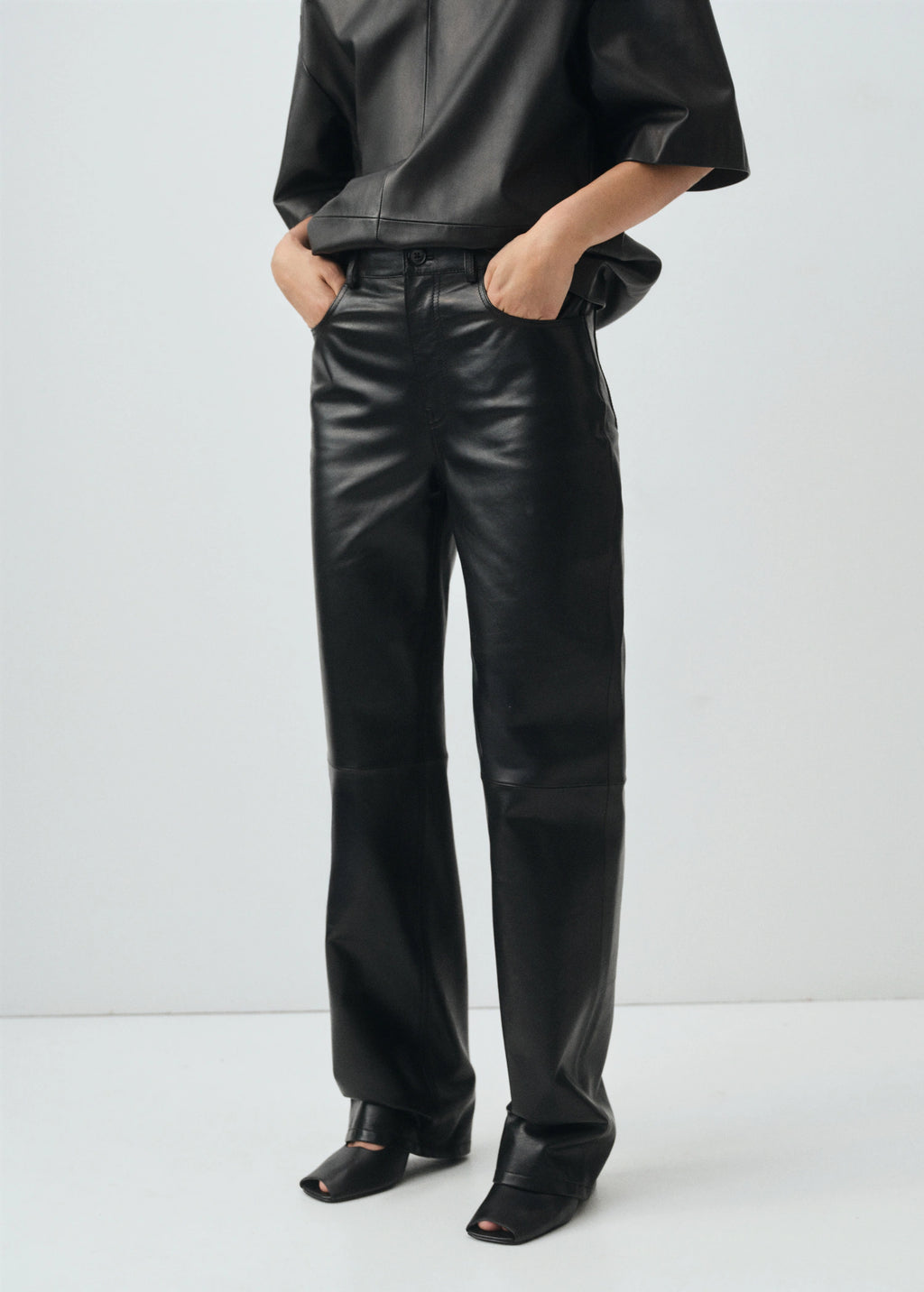 100% Leather Straight Leg Trousers