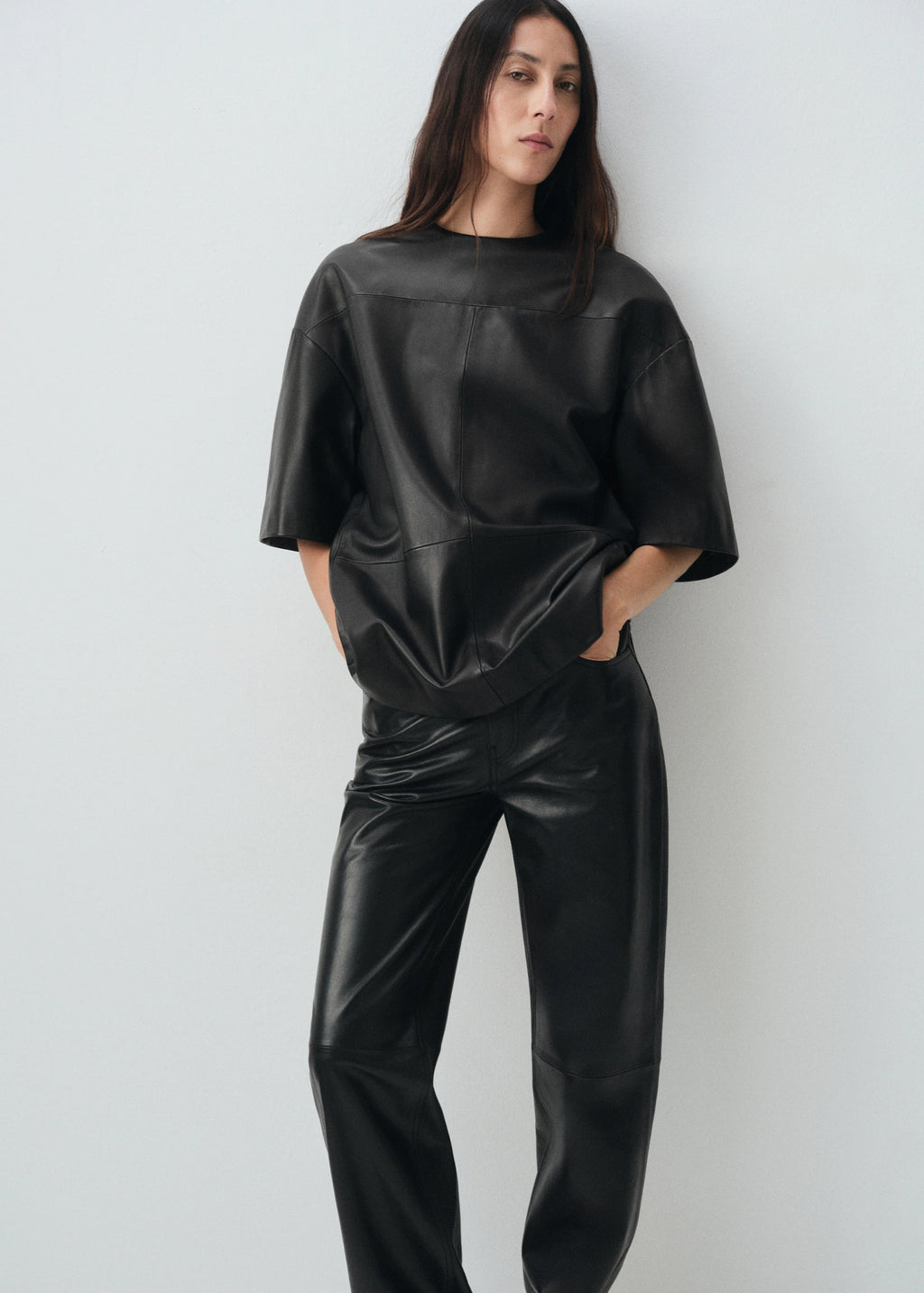 100% Leather Straight Leg Trousers