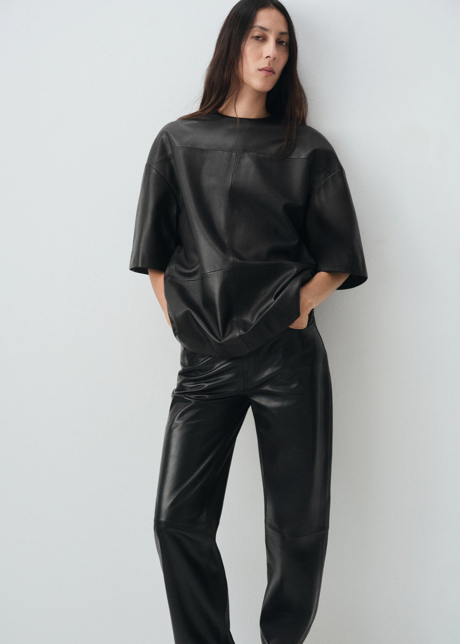 100% Leather Straight Leg Trousers