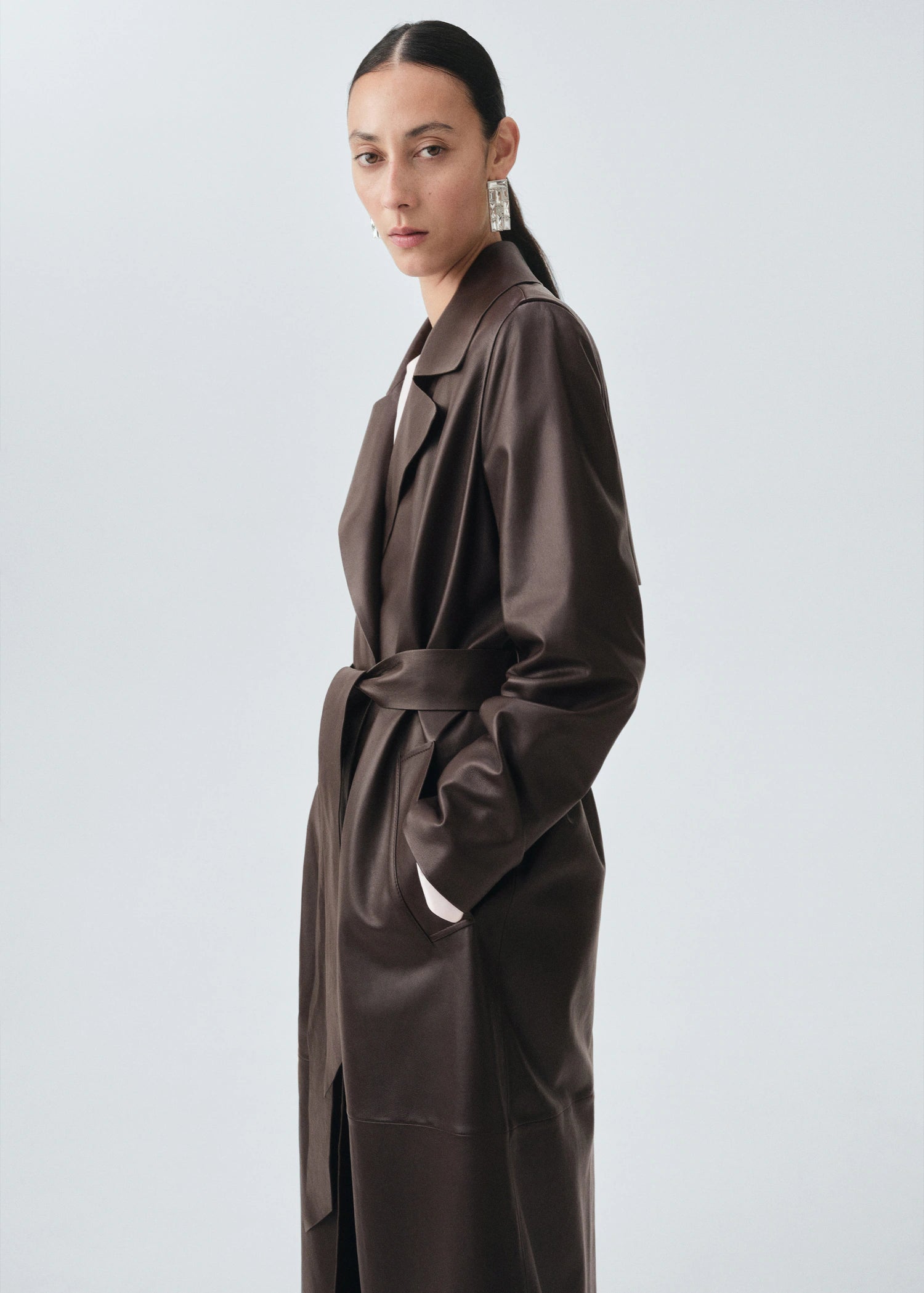 100% Leather Trench Coat With Belt
